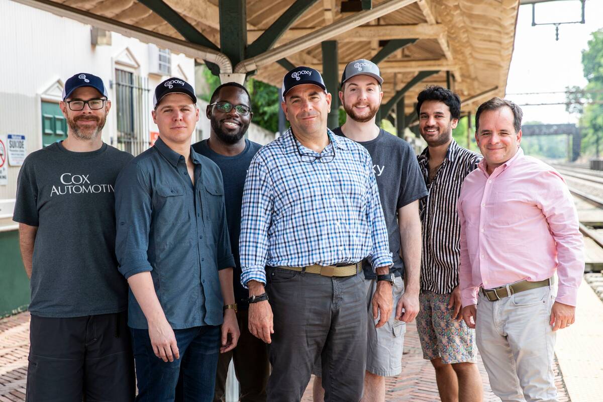 The Epoxy.ai team outside of their office in the Berwyn, Pennsylvania. (Monica Herndon/The Phil ...